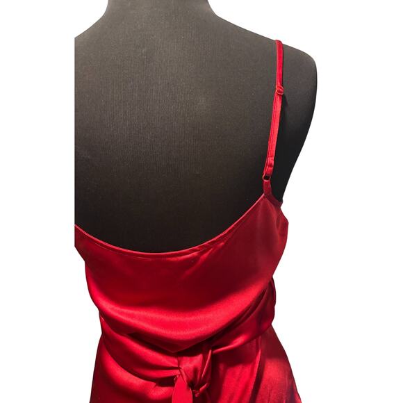 Boston Proper Red Silk Faux Wrap Plunging V Top Empire Waist Self Belt Sz 10 - Picture 4 of 6